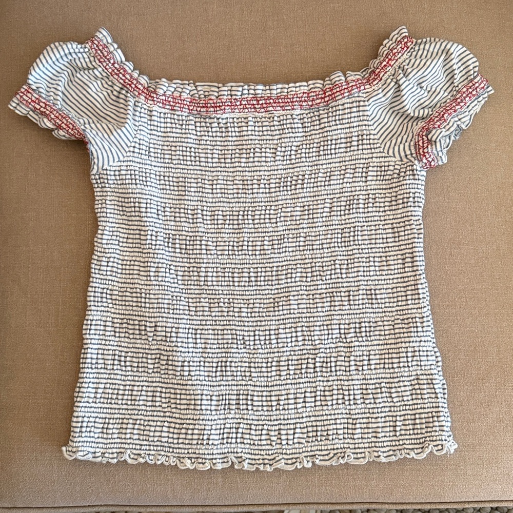Anthropology Smocked Off-Shoulder Top - Red and White